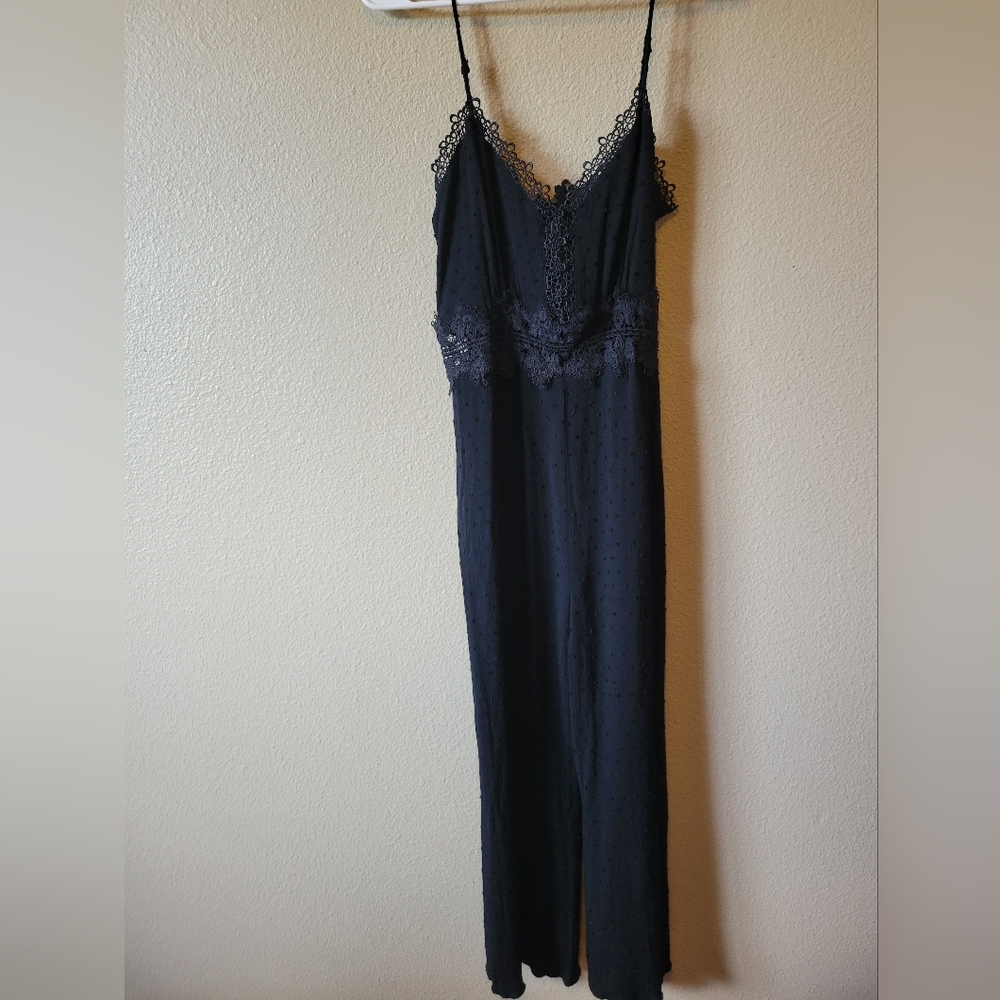 Leeta Black Swiss Dot Lace Wide-Leg Jumpsuit, Medium - Picture 2 of 9